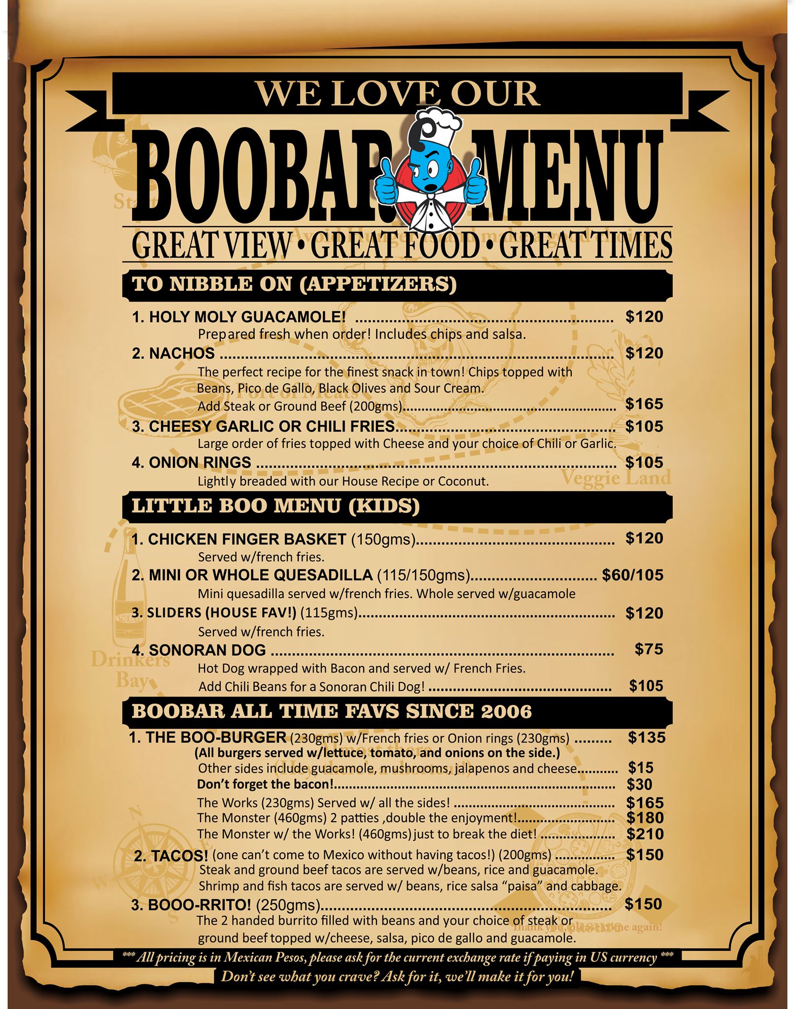 Carta de Boobar Restaurant/Bar — página 1